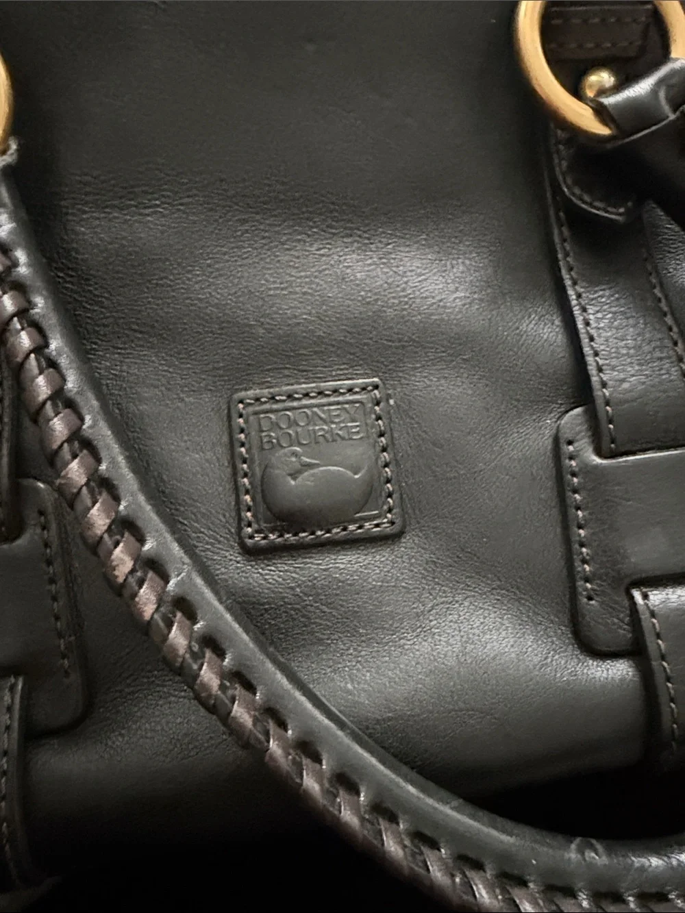 Dooney & Bourke Florentine Black Leather Mitchell Satchel with Braided Handles